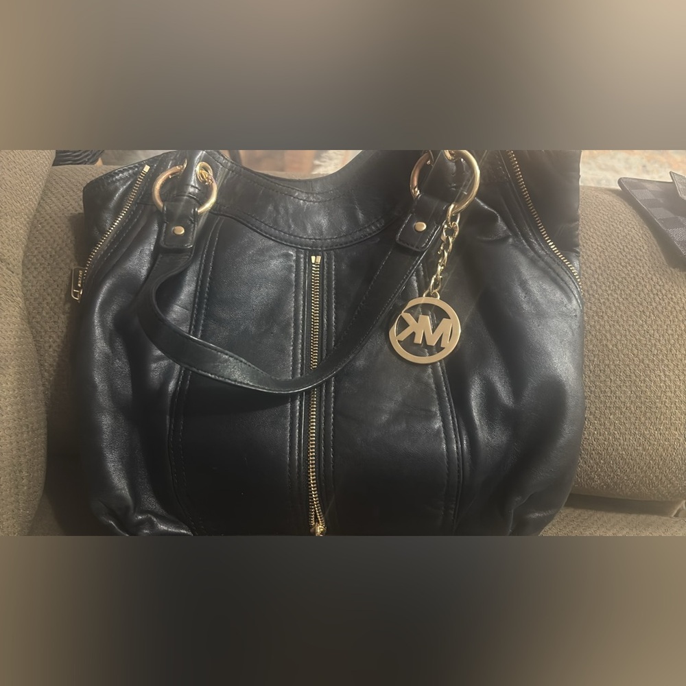Michael Kors Black Shoulder Bag with Gold Details